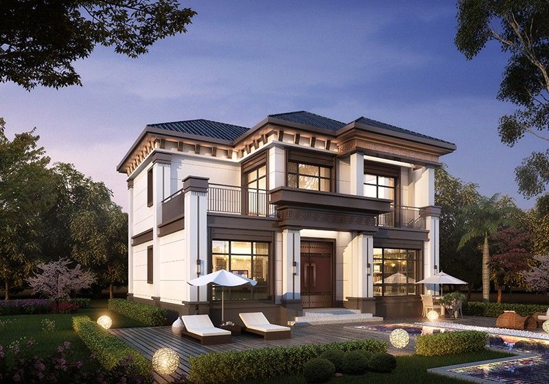 一眼就驚艷的二層新中式別墅設(shè)計(jì)圖，大氣做夢都想回家蓋棟！