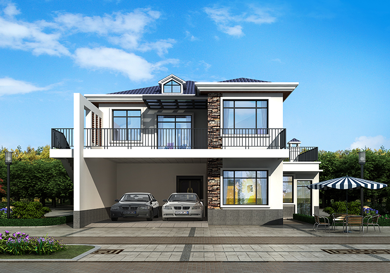 帶開放式車庫(kù)的二層別墅！配土灶、室外樓梯，新穎還顯品味